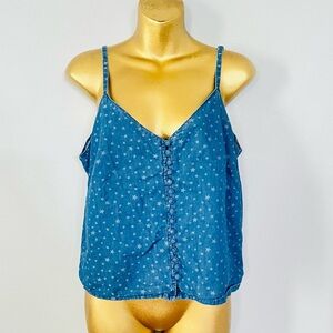 Madewell Blue Sleeveless star Buttoned tank top size small